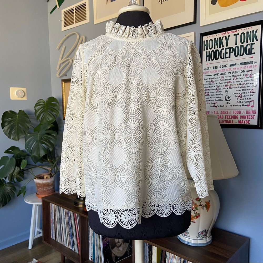 Talbots Lace Ruffle Neck Blouse